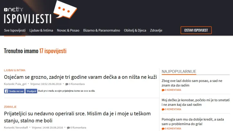 Lansirali smo Net ispovijesti, najveći hrvatski servis za istinite priče, sudbine i iskustva korisnika!