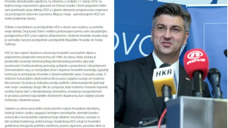 PROČITAJTE CIJELI PLENKOVIĆEV PROGRAM! Ovo su prioriteti novog predsjednika HDZ-a...
