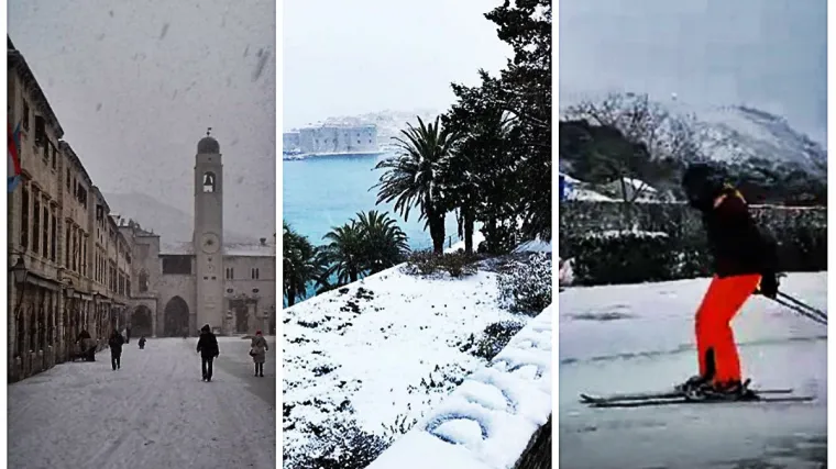 Dubrovnik prekrio snijeg, građani se skijaju po ulicama!