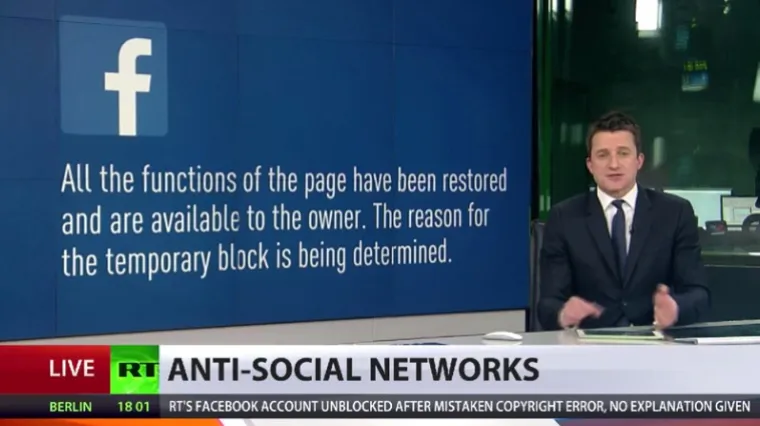 RT prvo dobio višednevnu zabranu na Facebooku, a zatim je pušten nakon 20 sati