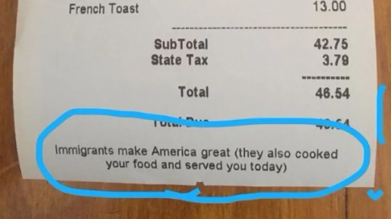 Kuhar njujor&scaron;kog restorana se porukom na računu bori protiv Trumpove imigracijske politike: 'Imigranti su ti o kojima ovisi ugostiteljstvo'