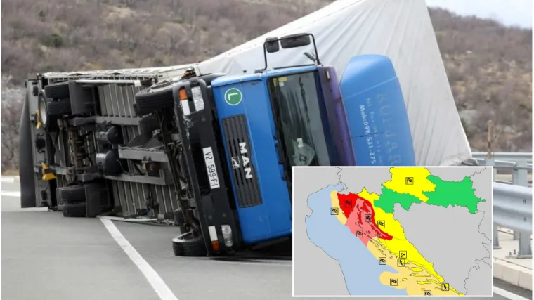 Orkanski udari bure prevrtali kamione, meteorolozi upozoravaju da je 'vrijeme opasno za život'