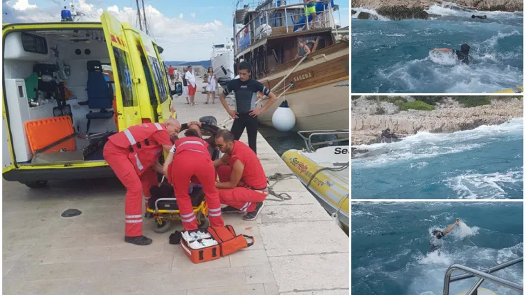 Te&scaron;ko ozlijeđeni nautičar bio je prignječen na o&scaron;trim hridima i obilno krvario, pogledajte akciju spa&scaron;avanja