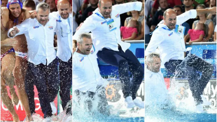 Izbornik Tucak u suzama radosnicama skočio u bazen slaveći s igračima