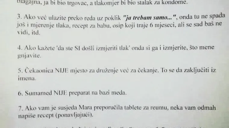 Deset ambulantnih zapovijedi: urnebesni popis zalijepljen na vratima jedne ambulante koji bismo svi trebali usvojiti
