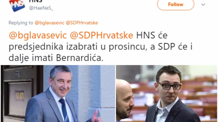 HNS uzvratio Glava&scaron;eviću pa dobio novu kanonadu tvitova