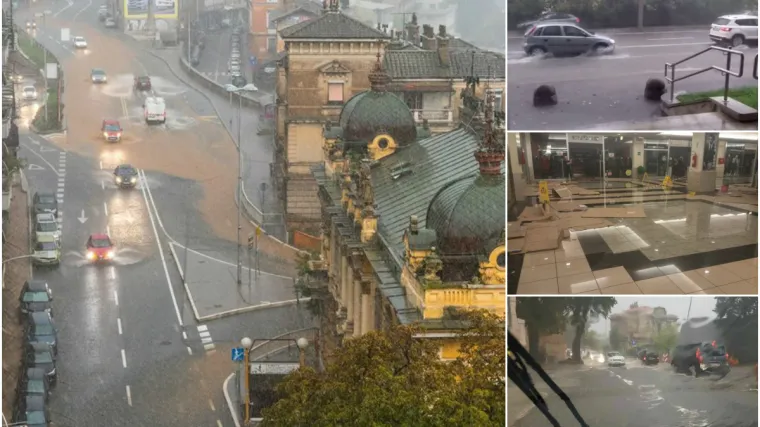 Potopljen centar grada, brojni auti ostali zarobljeni u vodi, na Platku pada snijeg