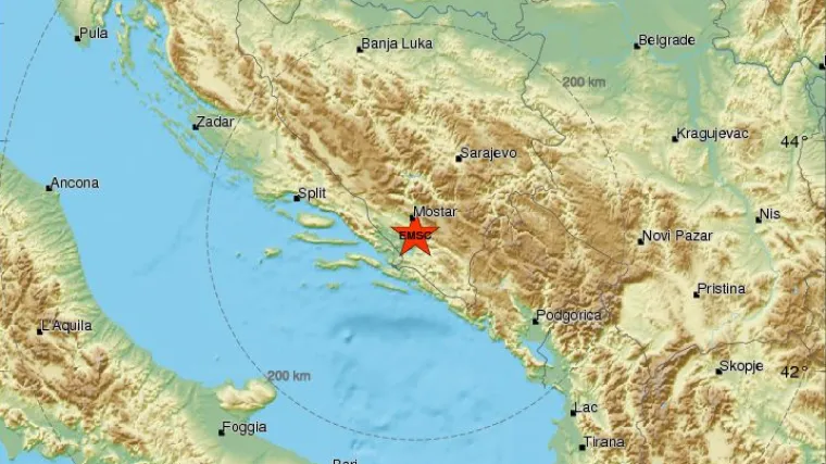 Snažan potres zatresao i južni dio Dalmacije: podrhtavanje tla od 3,7 po Richteru najjače blizu Mostara