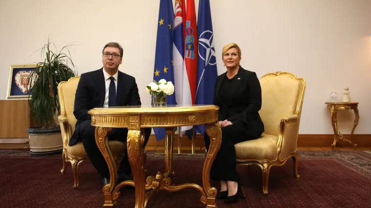 Vučić na svečanoj večeri s predsjednicom Republike: 'Dogovorili smo organizaciju Svjetskog prvenstva, valjda će se Andrej složiti, Ana slu&scaron;a sve &scaron;to kažem'