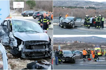 Dva automobila se sudarila kod ulaza na autocestu A1, dvije osobe teško ozlijeđene