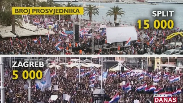 Sukob brojki: na splitsku rivu uopće ne stane organizatorova brojka od navodnih 70.000 prosvjednika