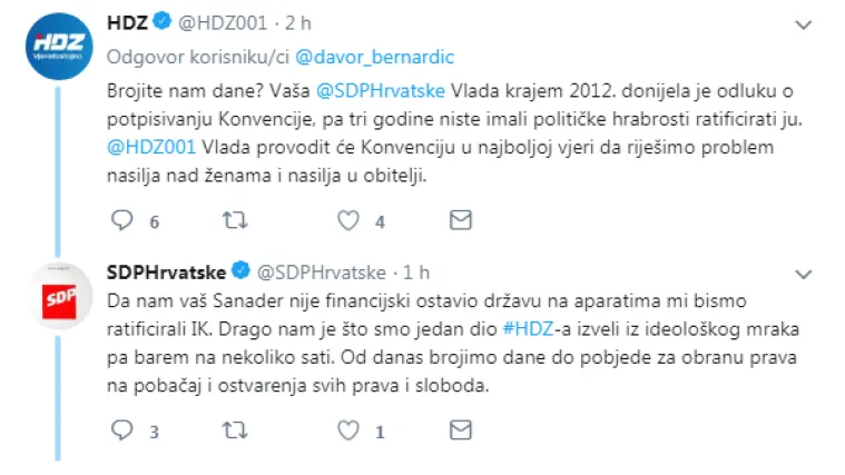 SDP i HDZ se obračunavaju na Twitteru zbog Istanbulske konvencije: 'Brojite nam dane?' - 'Da va&scaron; Sanader nije...'