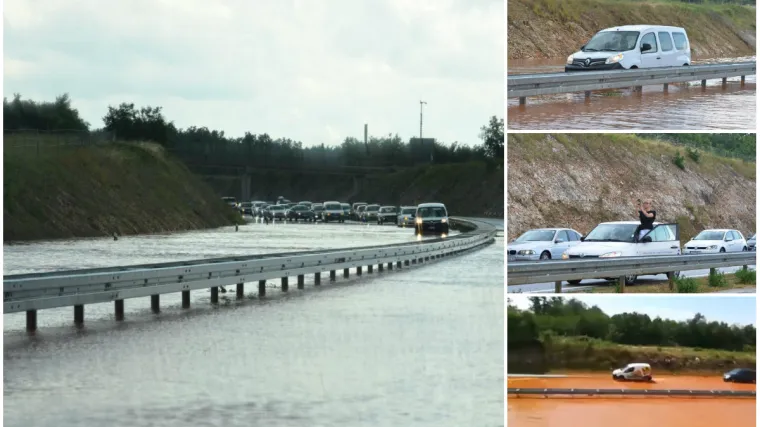 Bujice blokirale Istarski ipsilon, vozila zapela u blatu