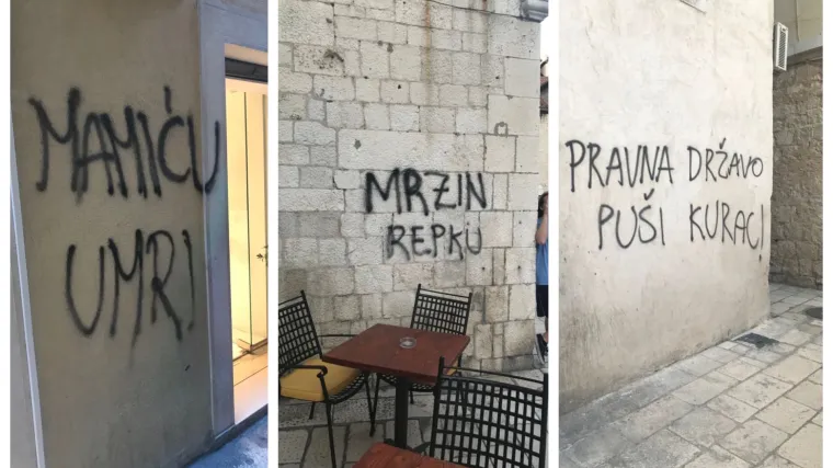 Kulturocid u Splitu: Stara jezgra grada gnjevno išarana porukama protiv HNS-a, Mamića, policije...