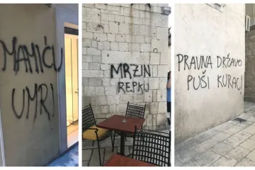 Kulturocid u Splitu: Stara jezgra grada gnjevno išarana porukama protiv HNS-a, Mamića, policije...