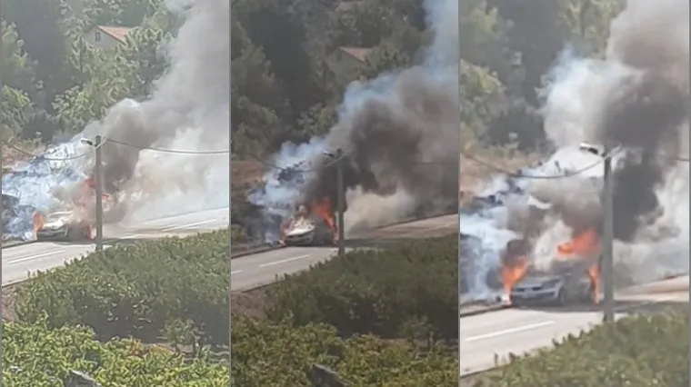 Snimka s Pelje&scaron;ca: Usred vožnje mu se zapalio auto, nastavio je voziti pa zapalio &scaron;umu