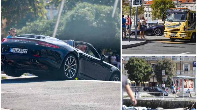 FOTO Bizarne scene usred Rijeke: Luksuznim porscheom se 'nasukao' na stube u centru grada