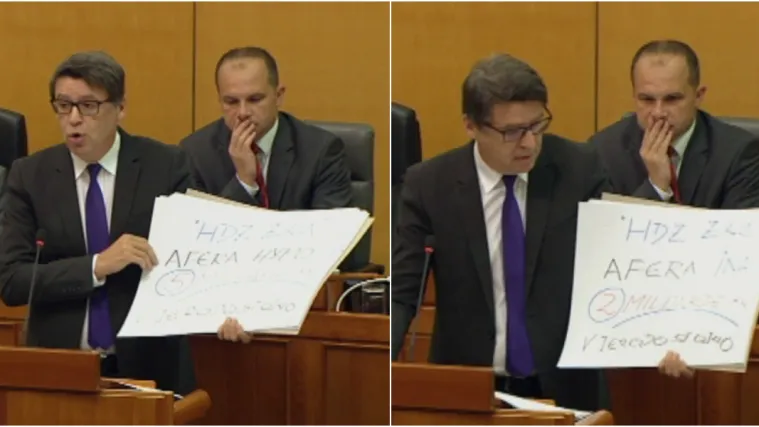 Jovanović na saborsku raspravu stigao s popisom HDZ-ovih afera: 'Kolege, ovo je Hrvatska danas!'