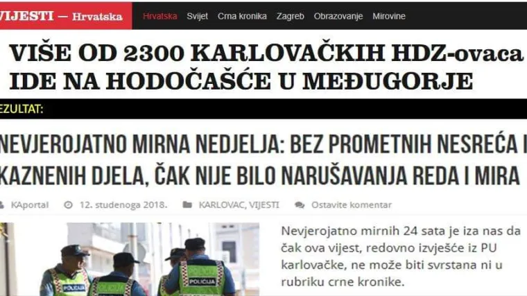 Slučajnost? Na 'dan bez članova HDZ-a' u Karlovcu, policija nije zabilježila ni jedan incident!