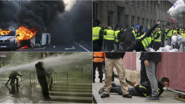 Pokret 'žutih prsluka' u Bruxellesu: Policija ih tjerala vodenim topovima, uhitili 60-ak ljudi