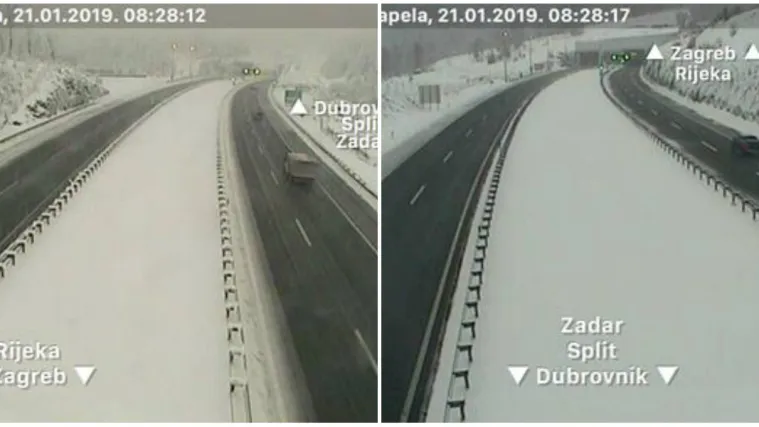 Na A1 kod Svetog Roka zbog snijega ograničenje brzine, a snijeg otežava i vožnju u Lici