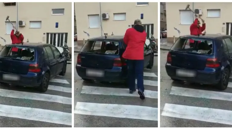 Nesvakida&scaron;nja scena usred Splita: Mu&scaron;karac macolom razbio auto parkiran na pje&scaron;ačkom prijalazu