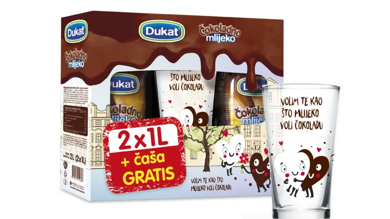 Obilježite mjesec ljubavi i Valentinovo  uz posebno pakiranje Dukat čokoladnog mlijeka  s ča&scaron;om na dar