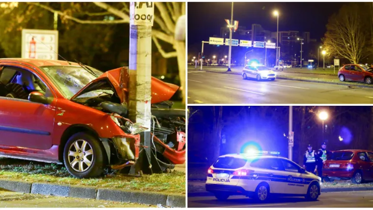 Te&scaron;ka nesreća u Zagrebu: Peugeot se zabio u rasvjetni stup, dvije osobe ozlijeđene