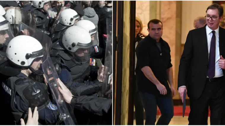 VIDEO Prosvjednici bocama gađali zgradu policije, Vučiću vikali: 'Lažovčino! Lopove! Sram te bilo'