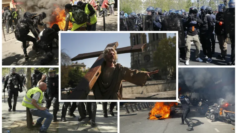 FOTO Novi žestoki sukobi policije i žutih prsluka u Parizu: Pridružio im se i mu&scaron;karac s drvenim križem