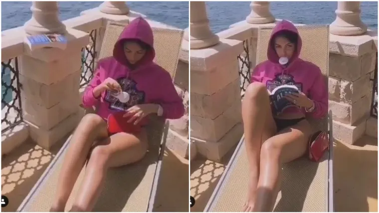 Na terasi se sunča u crnom bikiniju i izbjeljuje zube