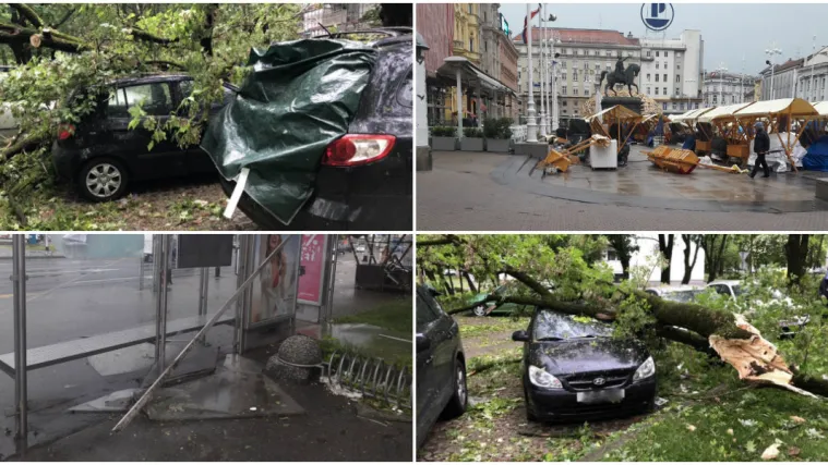 Kaos u Zagrebu: Na ženu pao &scaron;tand, na drugu grana, ru&scaron;ila se stabla, zastoji u prometu, letjeli krovovi...