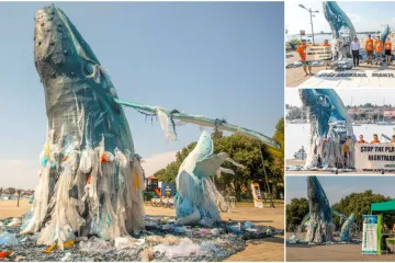 Vapaj iz morskih dubina: Izložena skulptura visine 6 metara koja izranja iz mora plastičnog otpada