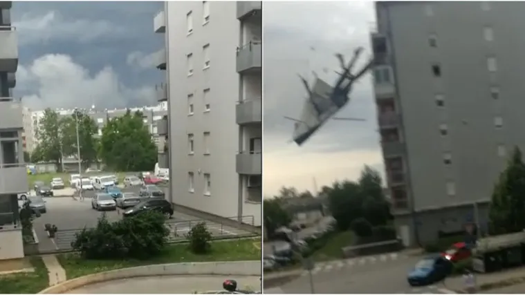 Jak vjetar u Zagrebu odnio dio krova zgrade i čupao grane i drveća