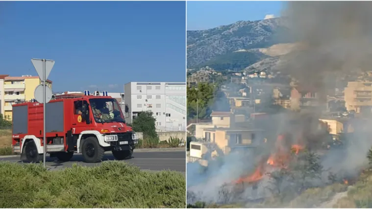 VIDEO Izbio požar kraj trgovačkog centra u Splitu! Plamen je do&scaron;ao vrlo blizu kućama