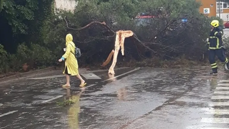 VIDEO Olujno nevrijeme zahvatilo Istru: U Rovinju vjetar o&scaron;tetio krovove i lomio grane