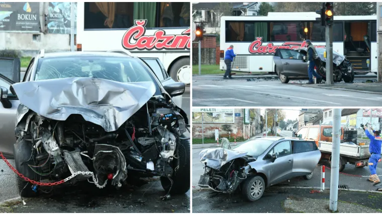 Clio se sudario s autobusom pa se zabio u rasvjetni stup: U nesreći dvoje ozlijeđenih!