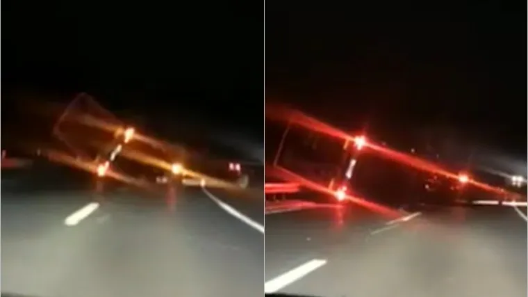 VIDEO Nije izdržao udare: Pogledajte kojom je silinom bura prevrnula kamion na autocesti!