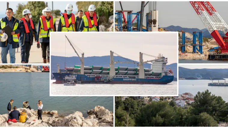 Kineski brod stigao na sidri&scaron;te u Komarni: Ove čelične grdosije držat će Pelje&scaron;ki most!