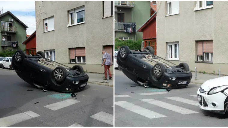 Nesreća u Zagrebu: Sudarila se dva automobila, jedan zavr&scaron;io na krovu