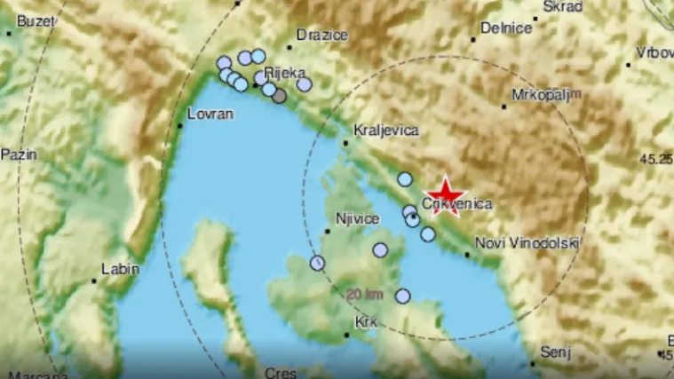 Potres jačine 3,9 Richtera u blizini Rijeke i Crikvenice; 'Jako je grunulo i malo zatreslo'