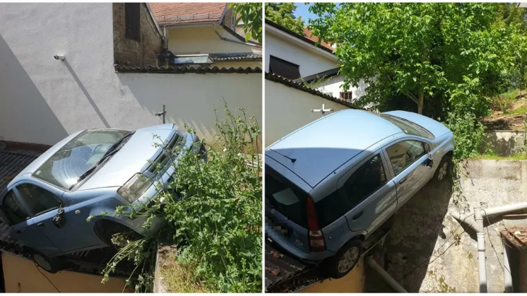 FOTO/VIDEO Parkirao na krov u Zagrebu: 'Vozač je izbavljen iz auta i predan Hitnoj'