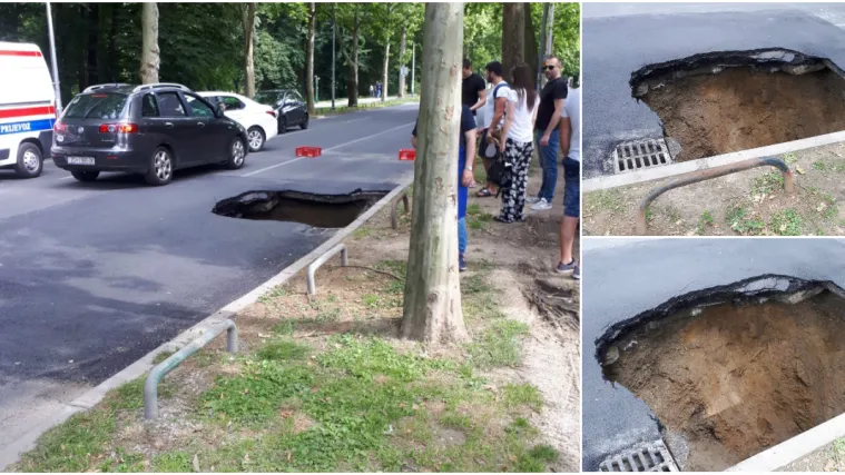 FOTO Na cesti u Maksimiru otvorila se velika rupa: Prolaznici su se &scaron;okirali kad su je ugledali