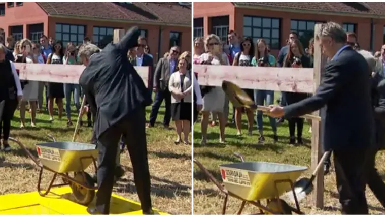 VIDEO Plenkovićev show u Čakovcu: Pogledajte kako polaže kamen temeljac uz pratnju puhačkog benda