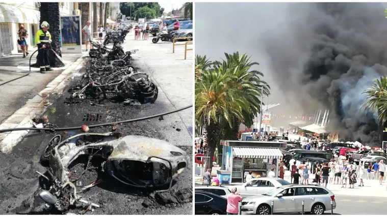 Gusti dim u Splitu: Na Rivi izgorjeli motocikli, vatrogasci na terenu
