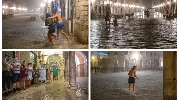 Stradun pod vodom! Nakon kratke, ali obilne ki&scaron;e, centar Dubrovnika se pretvorio u pravo kupali&scaron;te