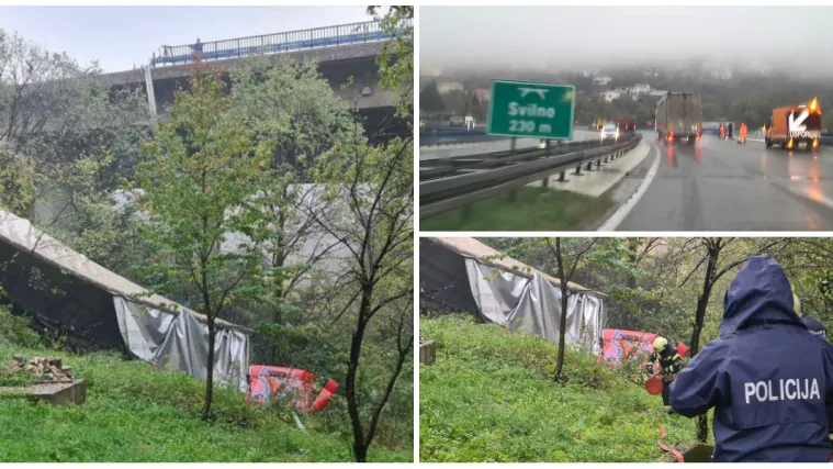 Stra&scaron;na nesreća blizu Rijeke! Kamion sletio u provaliju s vijadukta Svilno, vozač je preživio