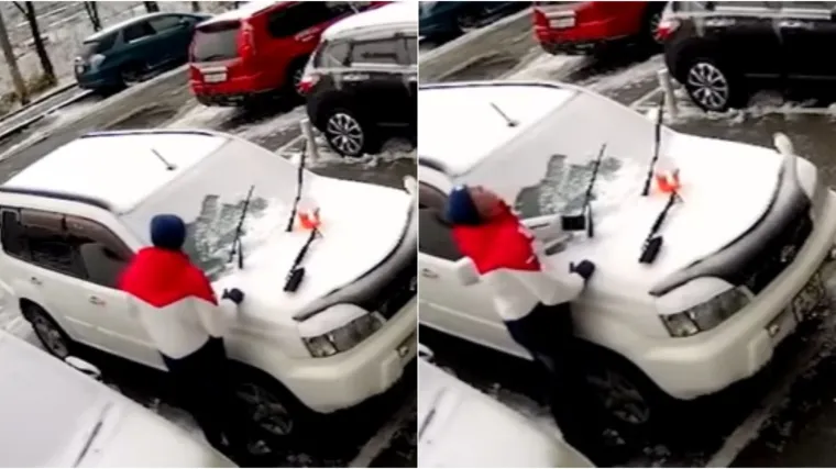 Čistio je snijeg s automobila, a onda je podigao pogled i počeo bježati glavom bez obzira