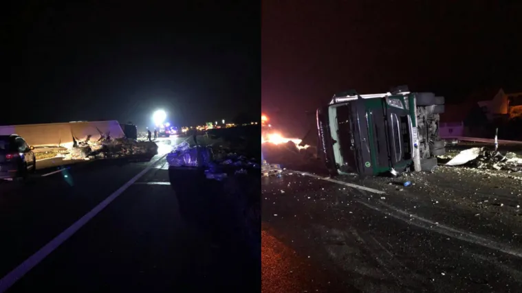 Nasreća na autocesti u Zagorju: Prevrnuo se &scaron;leper. Na njega naletjela dva auta. Dvije osobe su lak&scaron;e ozlijeđene