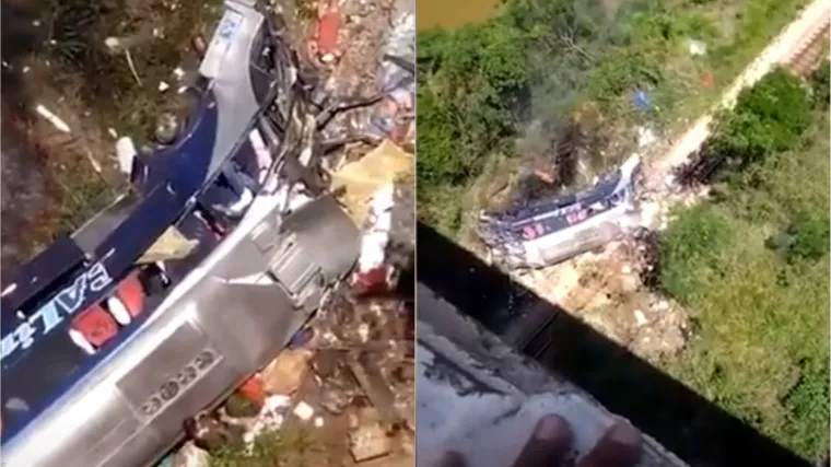 Autobus se zabio u tegljač, potom se strovalio s vijadukta i zapalio